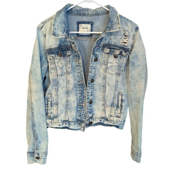 Mudd Acid Wash Distressed Jean Jacket Woman's Large - Picture 2 of 8